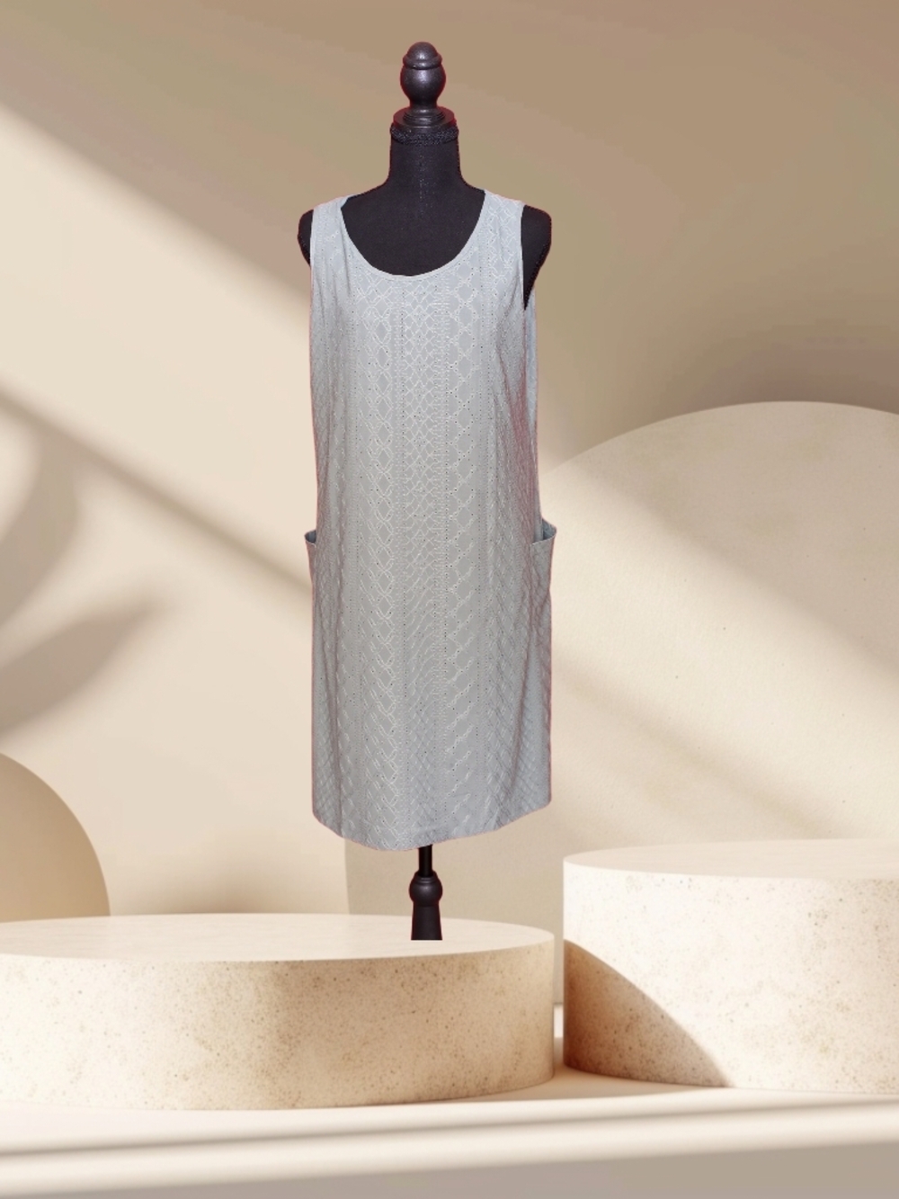 Sleeveless Textured Shift Dress in Light Green